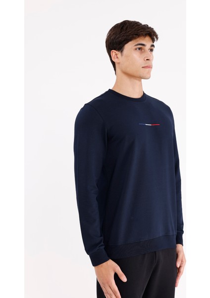 Minimal Göğüs Işlemeli Rahat Kalıp Esnek Manşetli Mevsimlik Bisiklet Yaka Sweatshirt fırsatları