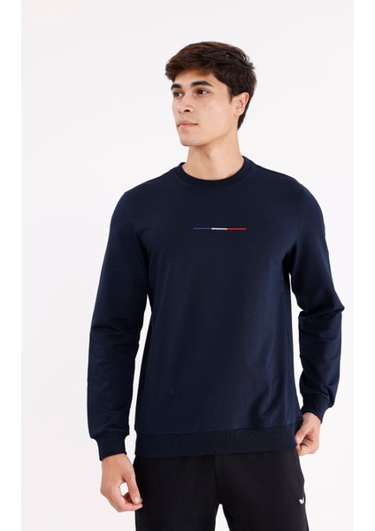 Minimal Göğüs Işlemeli Rahat Kalıp Esnek Manşetli Mevsimlik Bisiklet Yaka Sweatshirt indirimleri