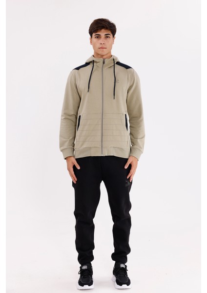 Omuz Panel Detaylı Fermuarlı Kapüşonlu Erkek Sweatshirt