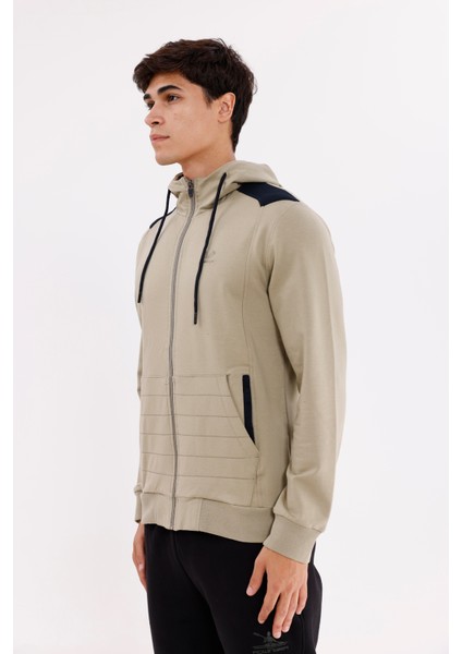 Omuz Panel Detaylı Fermuarlı Kapüşonlu Erkek Sweatshirt fiyatları