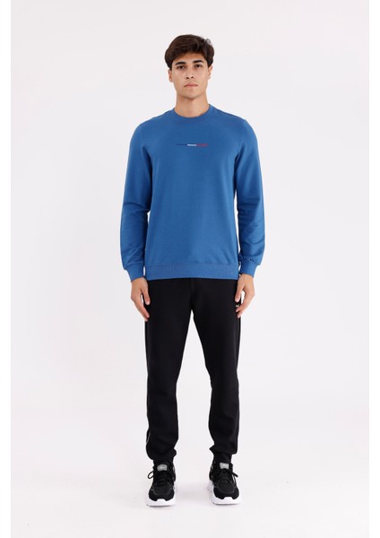 Minimal Göğüs Işlemeli Rahat Kalıp Esnek Manşetli Mevsimlik Bisiklet Yaka Sweatshirt