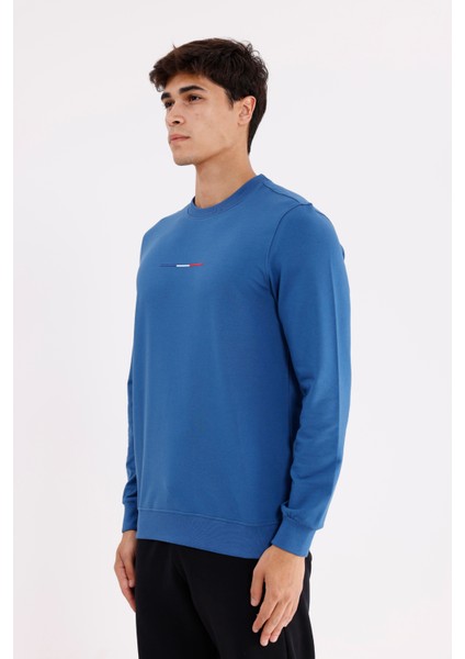 Minimal Göğüs Işlemeli Rahat Kalıp Esnek Manşetli Mevsimlik Bisiklet Yaka Sweatshirt fiyatları