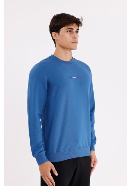 Minimal Göğüs Işlemeli Rahat Kalıp Esnek Manşetli Mevsimlik Bisiklet Yaka Sweatshirt fırsatları