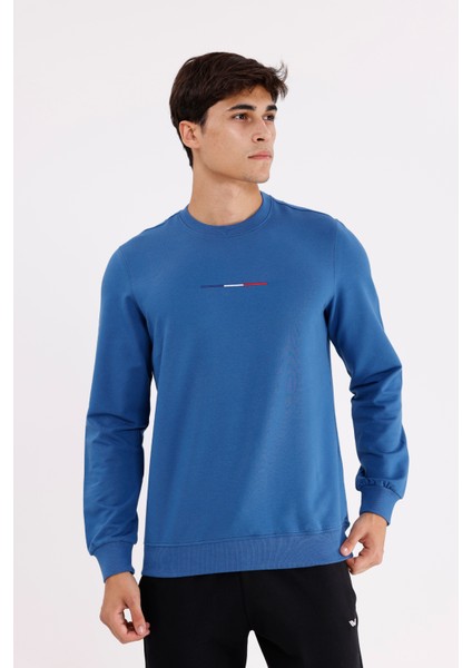 Minimal Göğüs Işlemeli Rahat Kalıp Esnek Manşetli Mevsimlik Bisiklet Yaka Sweatshirt indirimleri