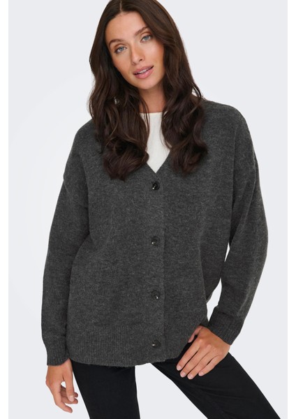 Kadın Onlhouston V Yaka Uzun Kollu Yünlü Hırka 15353192 Antrasit