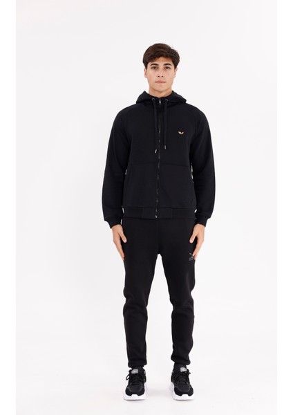 Raglan Kol Tam Fermuarlı Kordonlu Kapüşon Kanguru Cepli Süper Koton Rahat Kalıp Kapüşonlu Sweatshirt