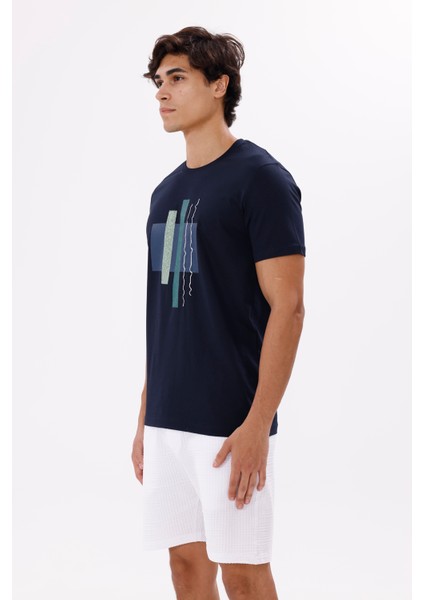 Ön Baskılı Geometrik Desenli Bisiklet Yaka Rahat Kalıp Nefes Alabilir Pamuklu Kısa Kollu Tişört fiyatları