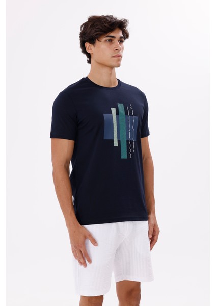 Ön Baskılı Geometrik Desenli Bisiklet Yaka Rahat Kalıp Nefes Alabilir Pamuklu Kısa Kollu Tişört fırsatları