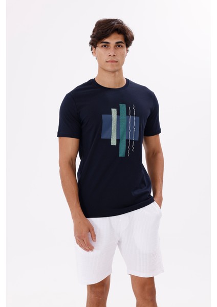 Ön Baskılı Geometrik Desenli Bisiklet Yaka Rahat Kalıp Nefes Alabilir Pamuklu Kısa Kollu Tişört indirimleri