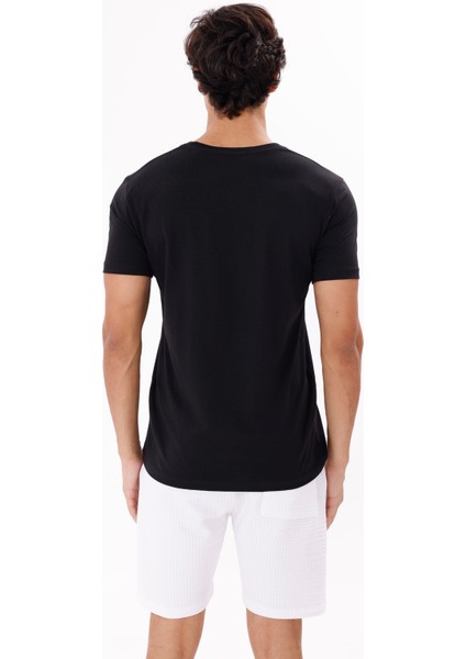 Geometrik Dalga Desenli Ön Baskı Detaylı Bisiklet Yaka Rahat Kalıp Kısa Kollu Tişört modelleri