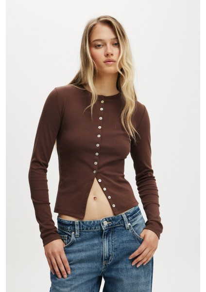 Acı Kahve Slim Fit Düğmeli Kadın Hırka MG2580