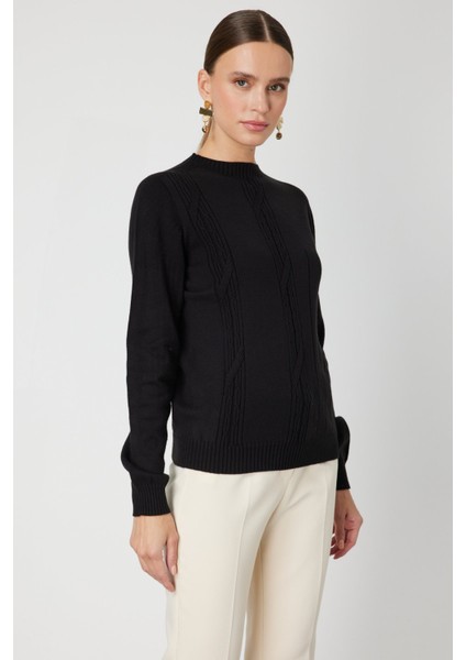 Kadın Örgülü Sıfır Yaka Triko Kazak 69313 Siyah fiyatları