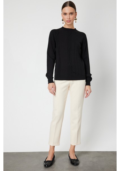 Kadın Örgülü Sıfır Yaka Triko Kazak 69313 Siyah modelleri