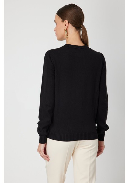 Kadın Örgülü Sıfır Yaka Triko Kazak 69313 Siyah fırsatları