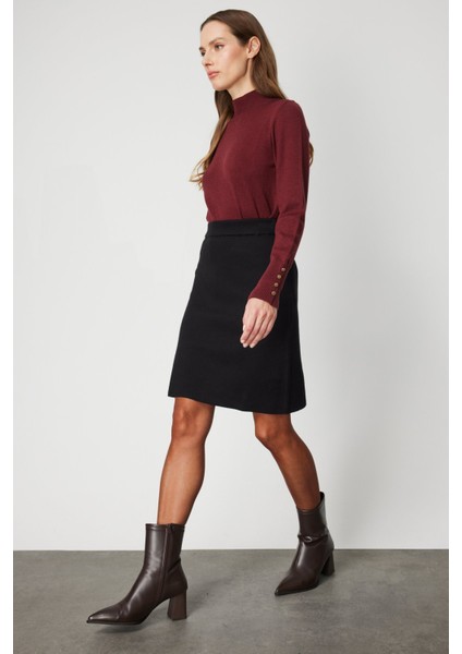 Kadın Düz Mini Triko Etek 69203 Siyah