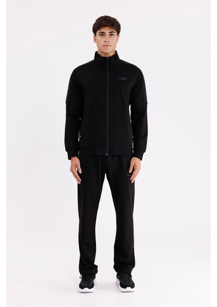 Omuz Şerit Detaylı Yüksek Yakalı Tam Fermuarlı Cepli Rahat Kalıp Iki Parça Eşofman Takımı