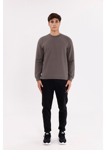 Petek Yüzeyli Bisiklet Yaka Rahat Kalıp Lastik Manşetli Mevsimlik Sweatshirt fiyatları