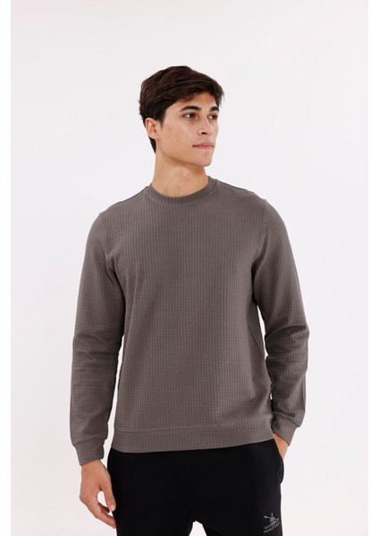 Petek Yüzeyli Bisiklet Yaka Rahat Kalıp Lastik Manşetli Mevsimlik Sweatshirt indirimleri