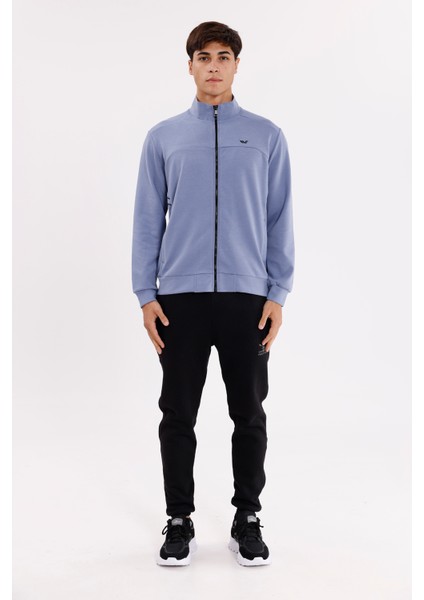 Modal Karışımlı Dik Yaka Tam Fermuarlı Yan Şerit Detaylı Cepli Spor Eşofman Üstü