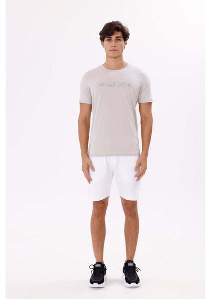 Ön Baskı Yazı Detaylı Bisiklet Yaka Kısa Kollu Tişört