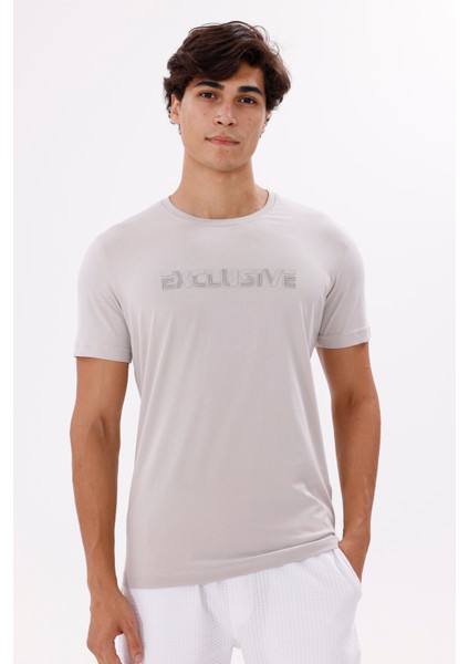 Ön Baskı Yazı Detaylı Bisiklet Yaka Kısa Kollu Tişört indirimleri