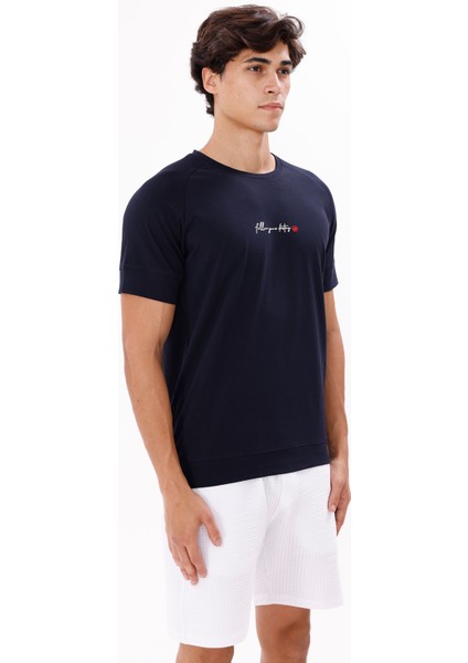 Bisiklet Yaka Göğüs Yazı Baskılı Rahat Kalıp Kısa Kollu Yumuşak Dokulu Tişört fırsatları