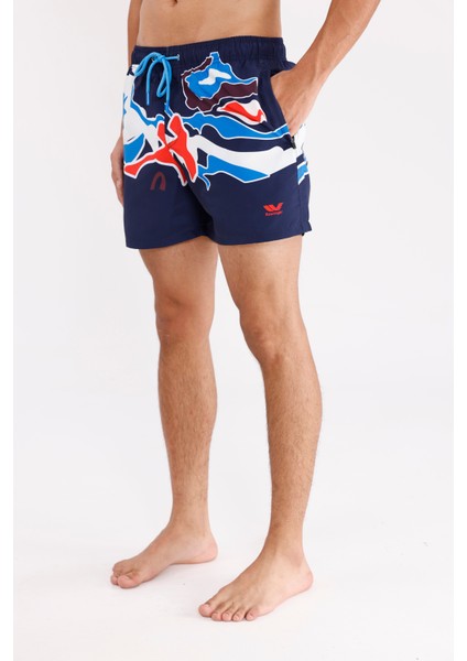 Dijital Desen Soyut Baskılı Elastik Bel Ayarlanabilir Bağcıklı Iki Cepli Kısa Paça Hızlı Kuruyan Erkek Deniz Şortu fiyatları