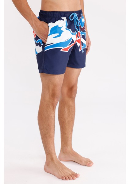 Dijital Desen Soyut Baskılı Elastik Bel Ayarlanabilir Bağcıklı Iki Cepli Kısa Paça Hızlı Kuruyan Erkek Deniz Şortu fırsatları