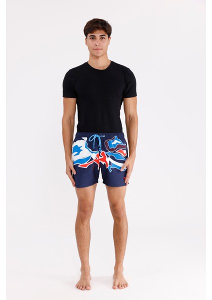 Dijital Desen Soyut Baskılı Elastik Bel Ayarlanabilir Bağcıklı Iki Cepli Kısa Paça Hızlı Kuruyan Erkek Deniz Şortu indirimleri