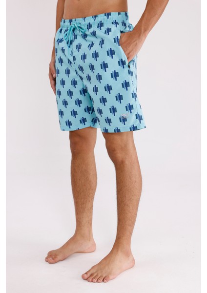 Palermo Dijital Desenli Hızlı Kuruyan Elastik Bel Ayarlanabilir Kordonlu Yan Cepli Logo Detaylı Deniz Şortu fiyatları