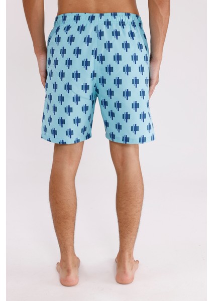 Palermo Dijital Desenli Hızlı Kuruyan Elastik Bel Ayarlanabilir Kordonlu Yan Cepli Logo Detaylı Deniz Şortu modelleri