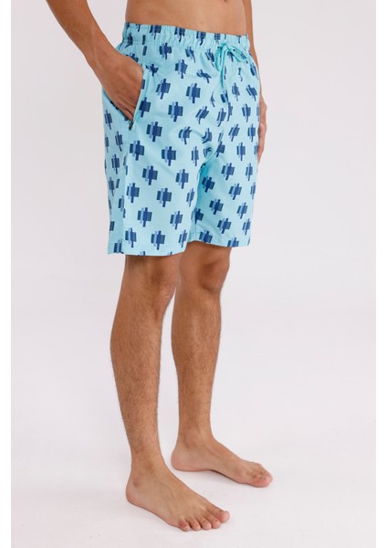 Palermo Dijital Desenli Hızlı Kuruyan Elastik Bel Ayarlanabilir Kordonlu Yan Cepli Logo Detaylı Deniz Şortu fırsatları