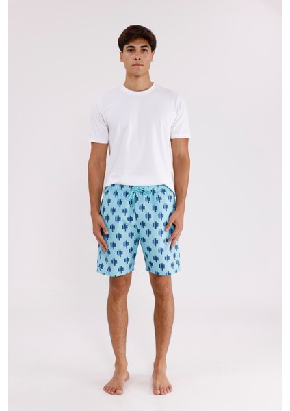 Palermo Dijital Desenli Hızlı Kuruyan Elastik Bel Ayarlanabilir Kordonlu Yan Cepli Logo Detaylı Deniz Şortu indirimleri