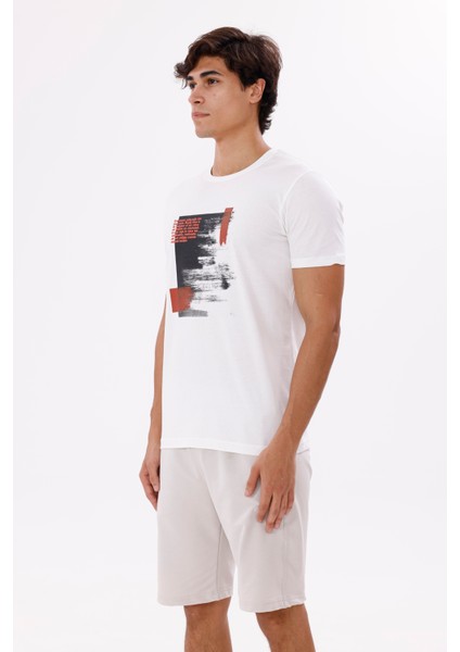 Soyut Baskı Panelli Bisiklet Yaka Rahat Kalıp Kısa Kollu Yumuşak Dokulu Tişört fiyatları