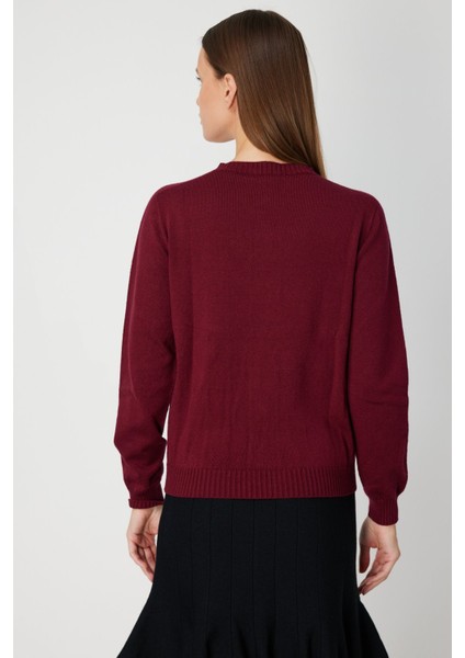 Kadın Örgülü Sıfır Yaka Triko Kazak 69313 Bordo fırsatları
