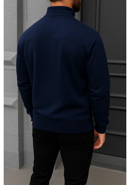 Erkek Kışlık Basic Lacivert Fermuarlı Sweatshirt indirimleri