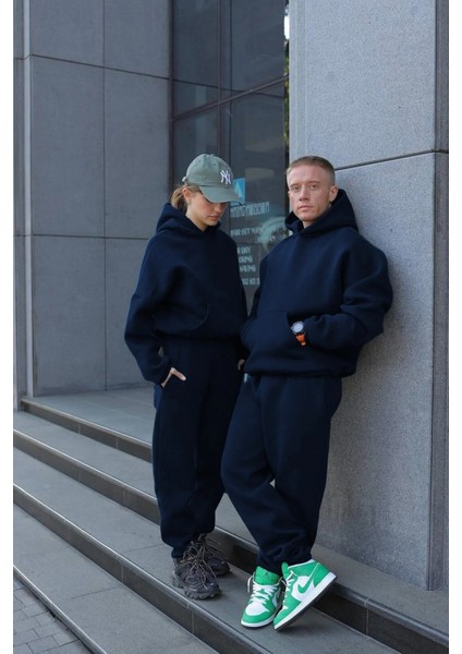 Kadın Erkek Çiftlere Özel 3 Iplik Kalın Oversize Kapüşonlu Eşofman Takımı – Tekli