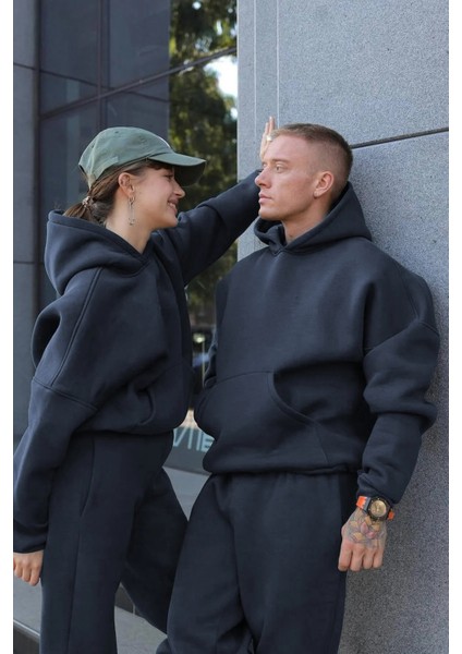 Kadın Erkek Çiftlere Özel 3 Iplik Kalın Oversize Kapüşonlu Eşofman Takımı – Tekli modelleri