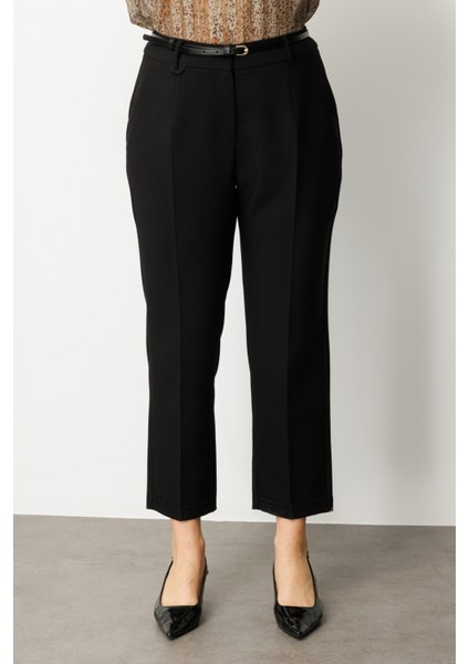 Kadın Büyük Beden Beli Kemerli Bol Paça Pantolon 1005 Siyah modelleri