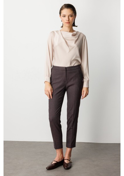 Kadın Beli Lastikli Dar Paça Pantolon 5175 Bordo