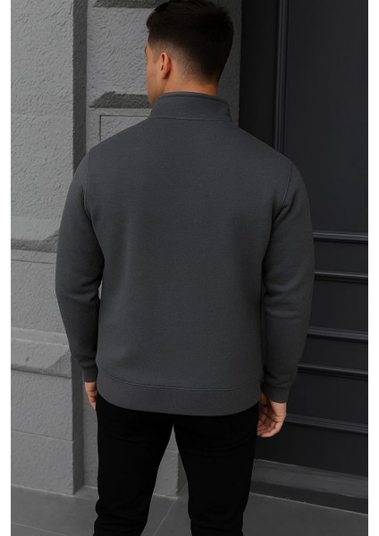 Erkek Kışlık Basic Antrasit Fermuarlı Sweatshirt indirimleri