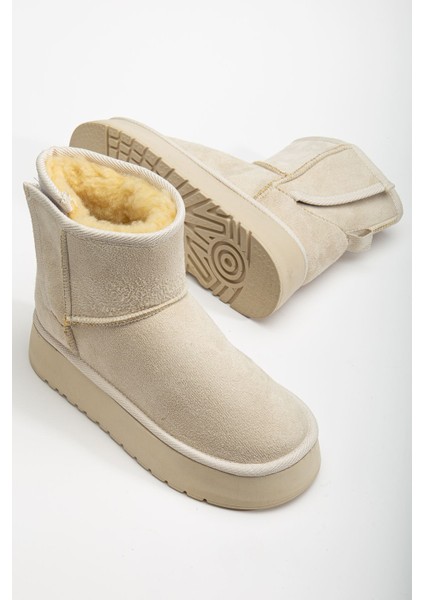 Mini Cırtcırtlı Bej Süet Yarım Bot Içi Tüylü Düz Taban Kadın Ayakkabı modelleri