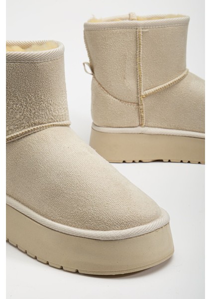 Mini Cırtcırtlı Bej Süet Yarım Bot Içi Tüylü Düz Taban Kadın Ayakkabı fırsatları