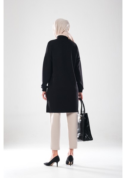 2296_KADINTAŞ Baskılı Yırtmaçlı Dik Yakalı Tunik