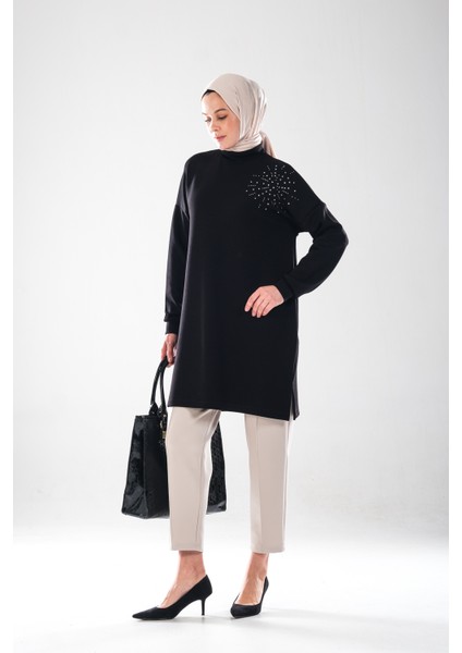 2296_KADINTAŞ Baskılı Yırtmaçlı Dik Yakalı Tunik fiyatları