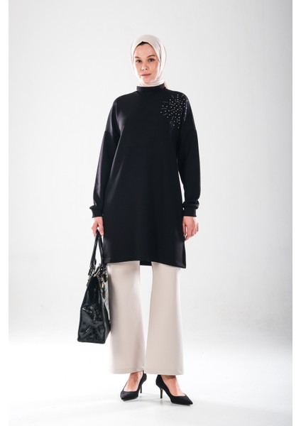 2296_KADINTAŞ Baskılı Yırtmaçlı Dik Yakalı Tunik indirimleri