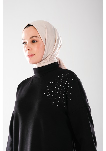 2296_KADINTAŞ Baskılı Yırtmaçlı Dik Yakalı Tunik