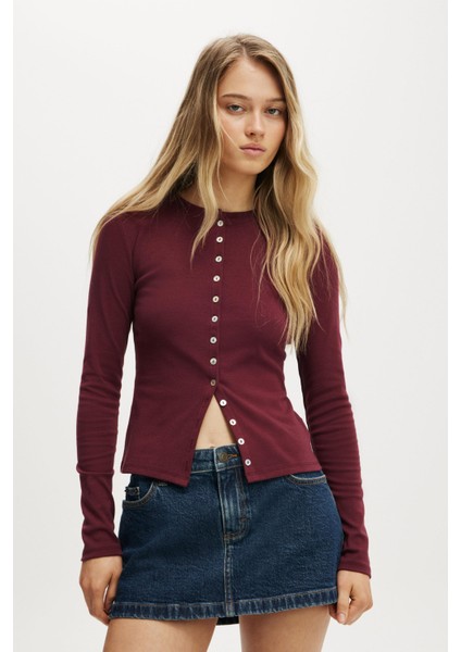 Bordo Slim Fit Düğmeli Kadın Hırka MG2580
