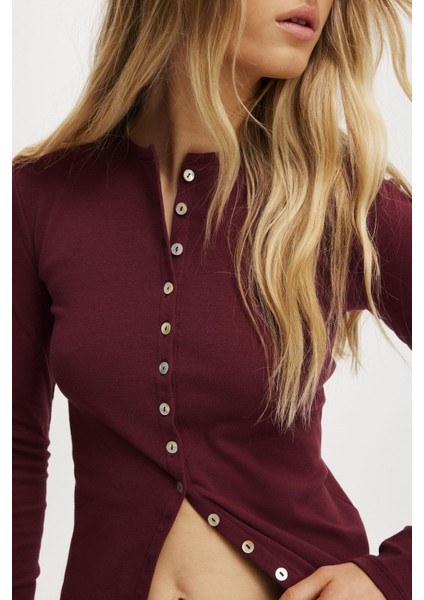 Bordo Slim Fit Düğmeli Kadın Hırka MG2580 fırsatları