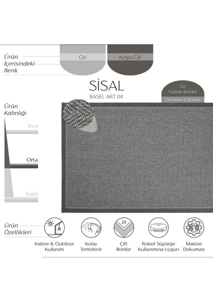 Basel Art 04 Balkon Halısı Hasır Doku Mutfak Halısı Çift Bordürlü Ithal Sisal Halı Yolluk fiyatları